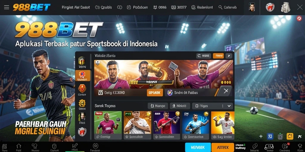Tampilan menarik dan dinamis dari aplikasi 988BET yang menampilkan taruhan olahraga.