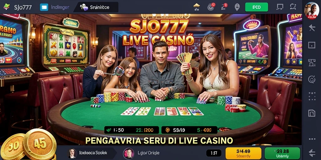 Screenshot utama SJO777 menampilkan dealer langsung di Live Casino.